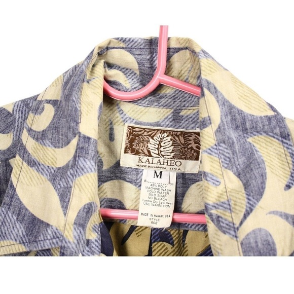 Vintage Mens Kalaheo Blue Hawaiian Shirt Made in Hawaii Sz M Chest 42" - Hey Viv - Picture 5 of 6